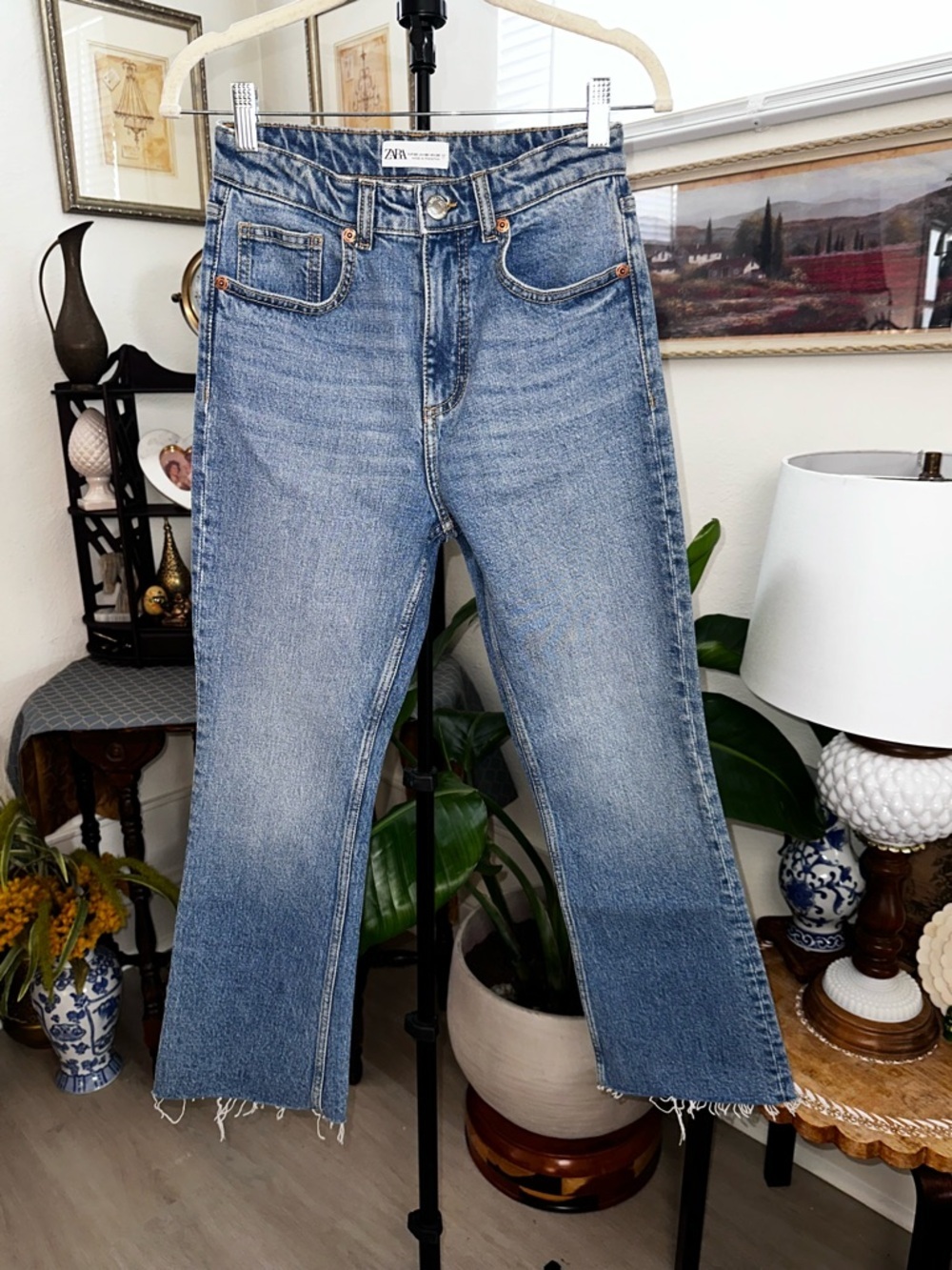 ZARA Light Blue Flare Jeans with Raw Hem